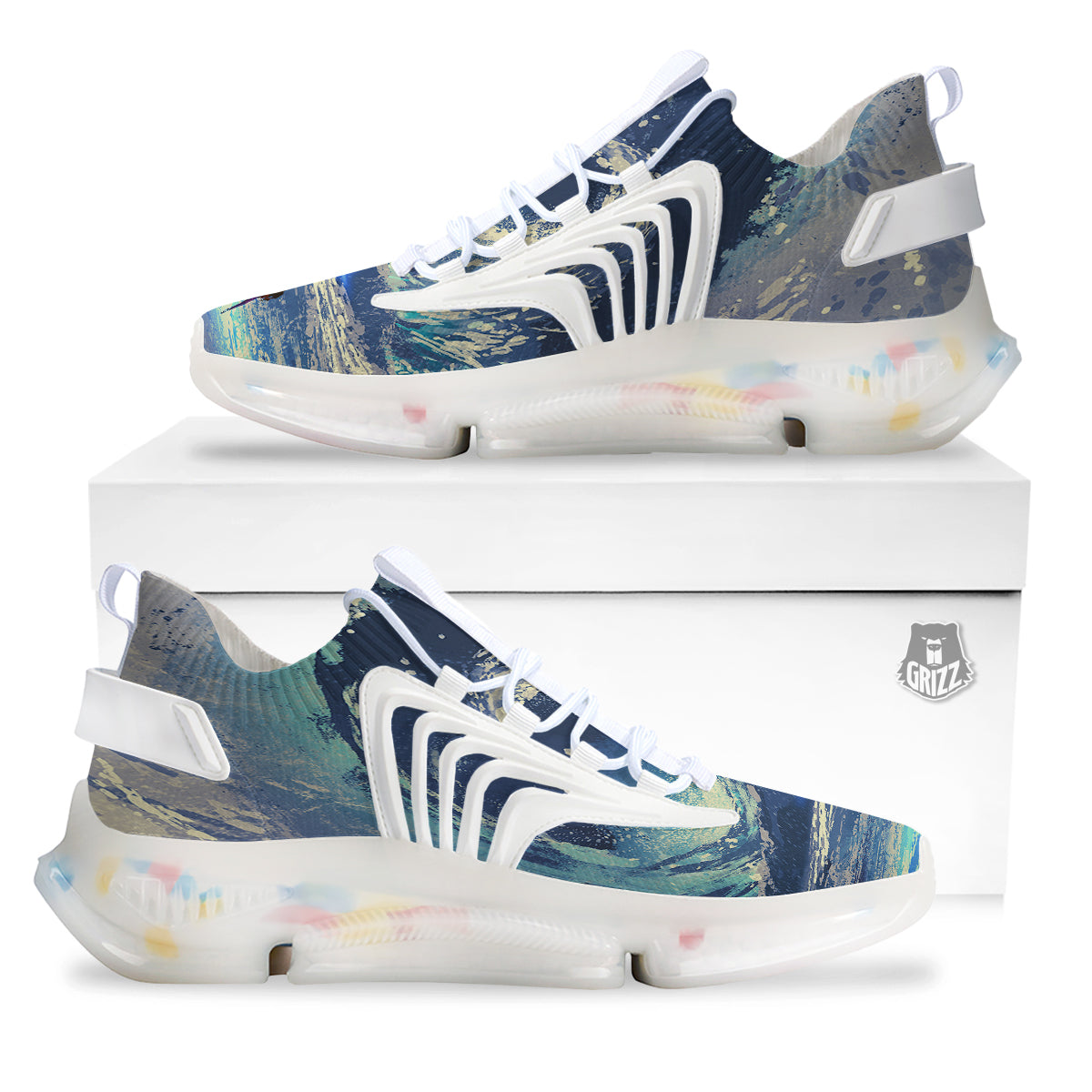 Swirling Sea Watercolor Print White Gym Shoes-grizzshop