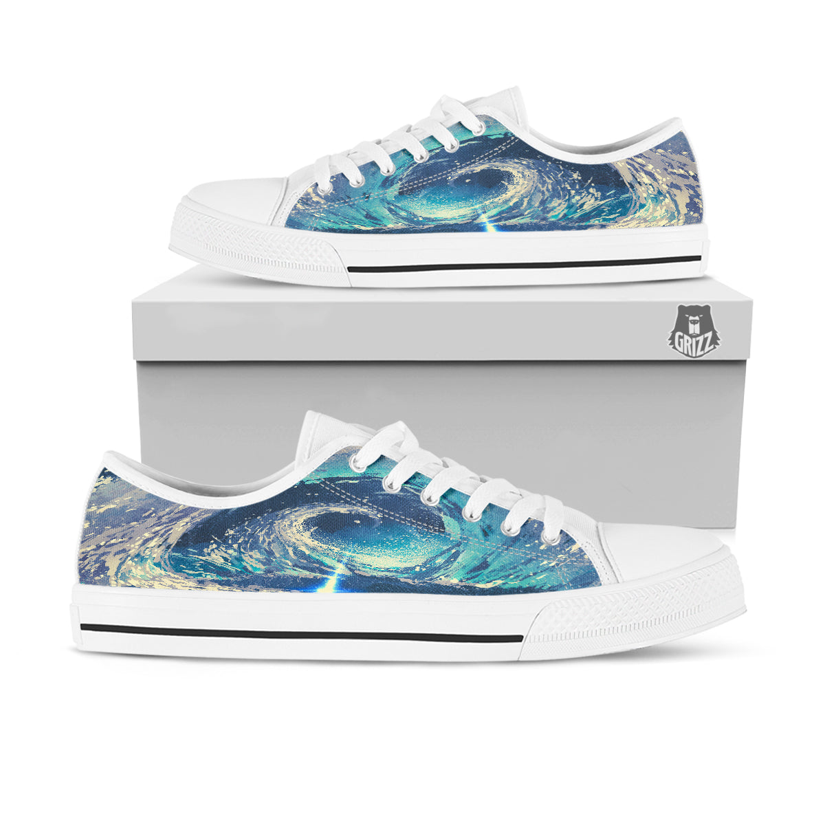 Swirling Sea Watercolor Print White Low Top Shoes-grizzshop