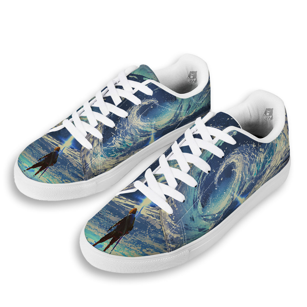 Swirling Sea Watercolor Print White Low Top Sneakers-grizzshop
