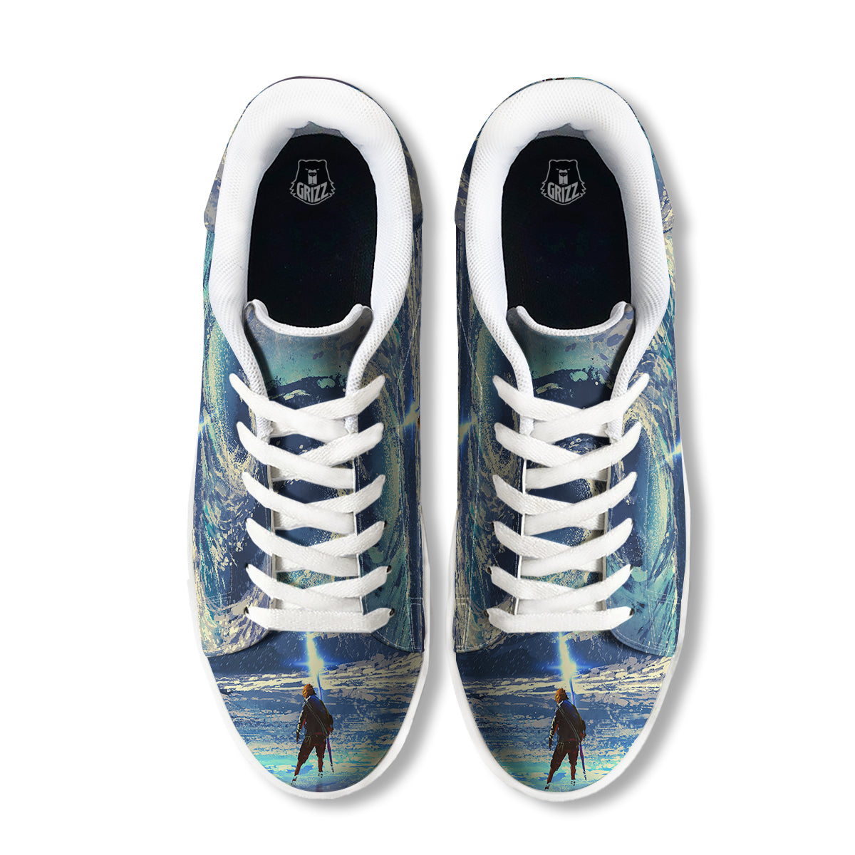 Swirling Sea Watercolor Print White Low Top Sneakers-grizzshop