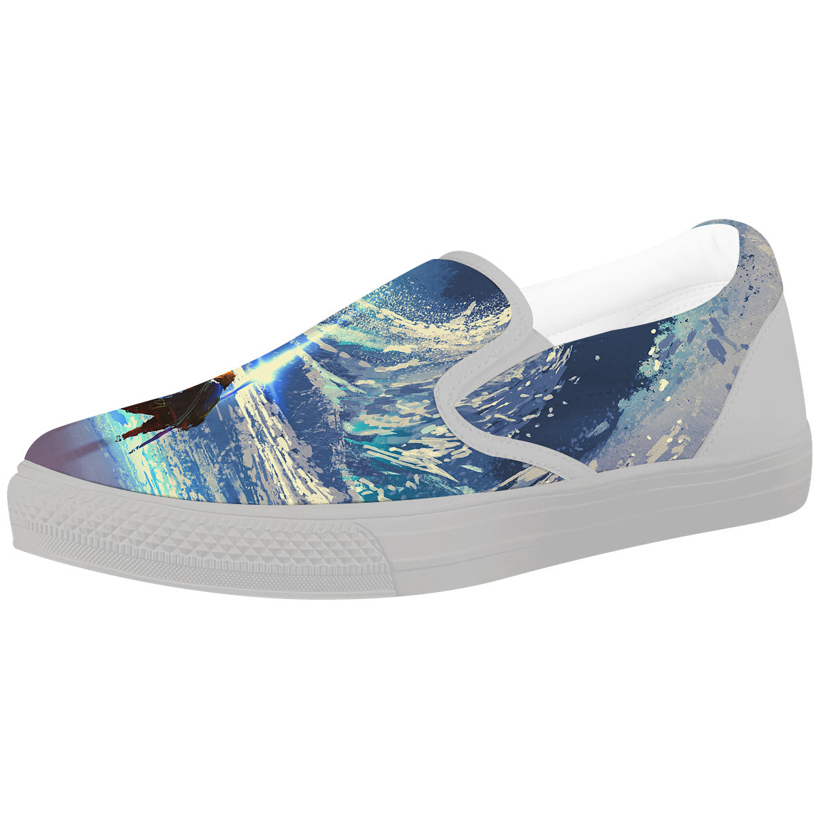 Swirling Sea Watercolor Print White Slip On Shoes-grizzshop
