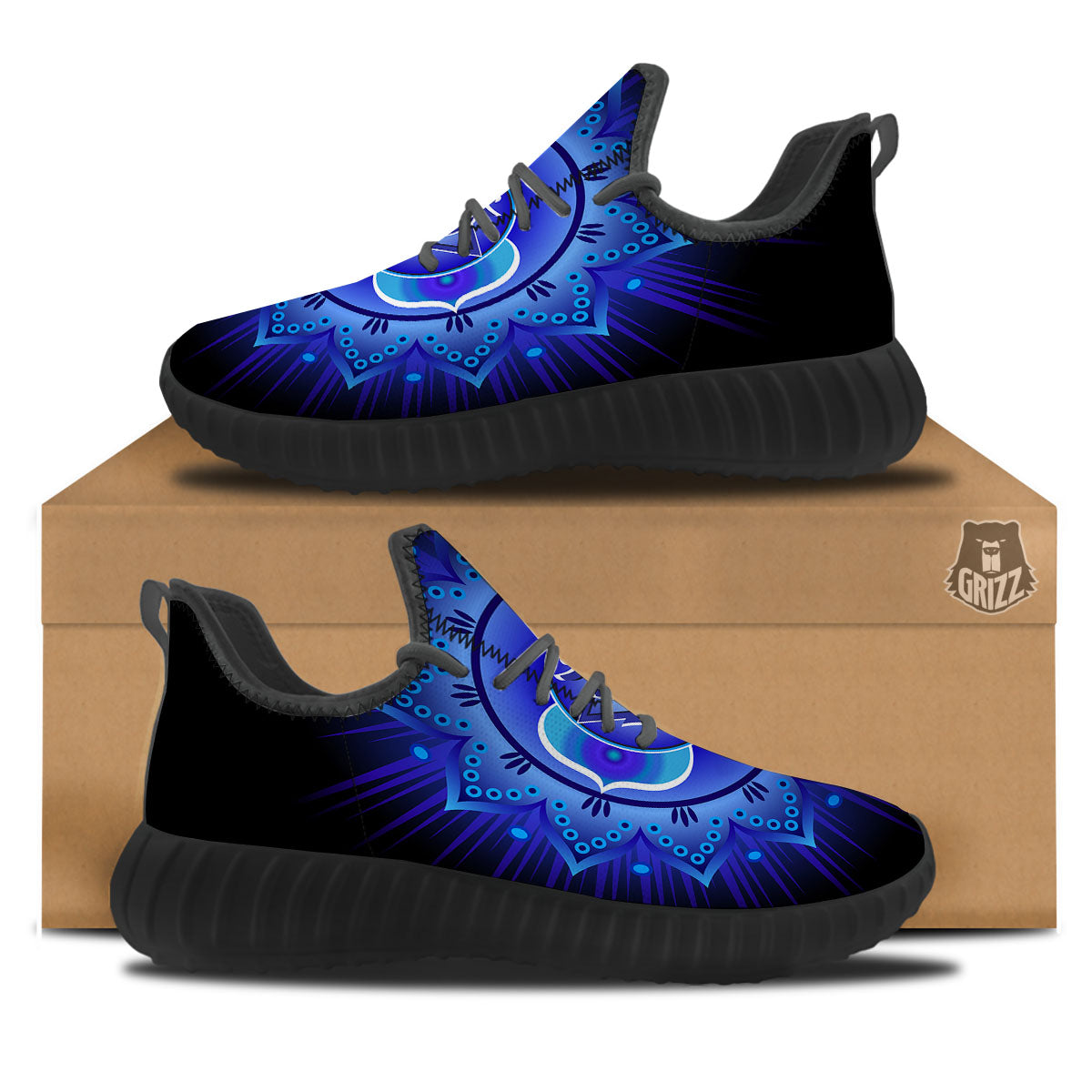 Symbol Ajna Chakra Print Black Walking Shoes-grizzshop
