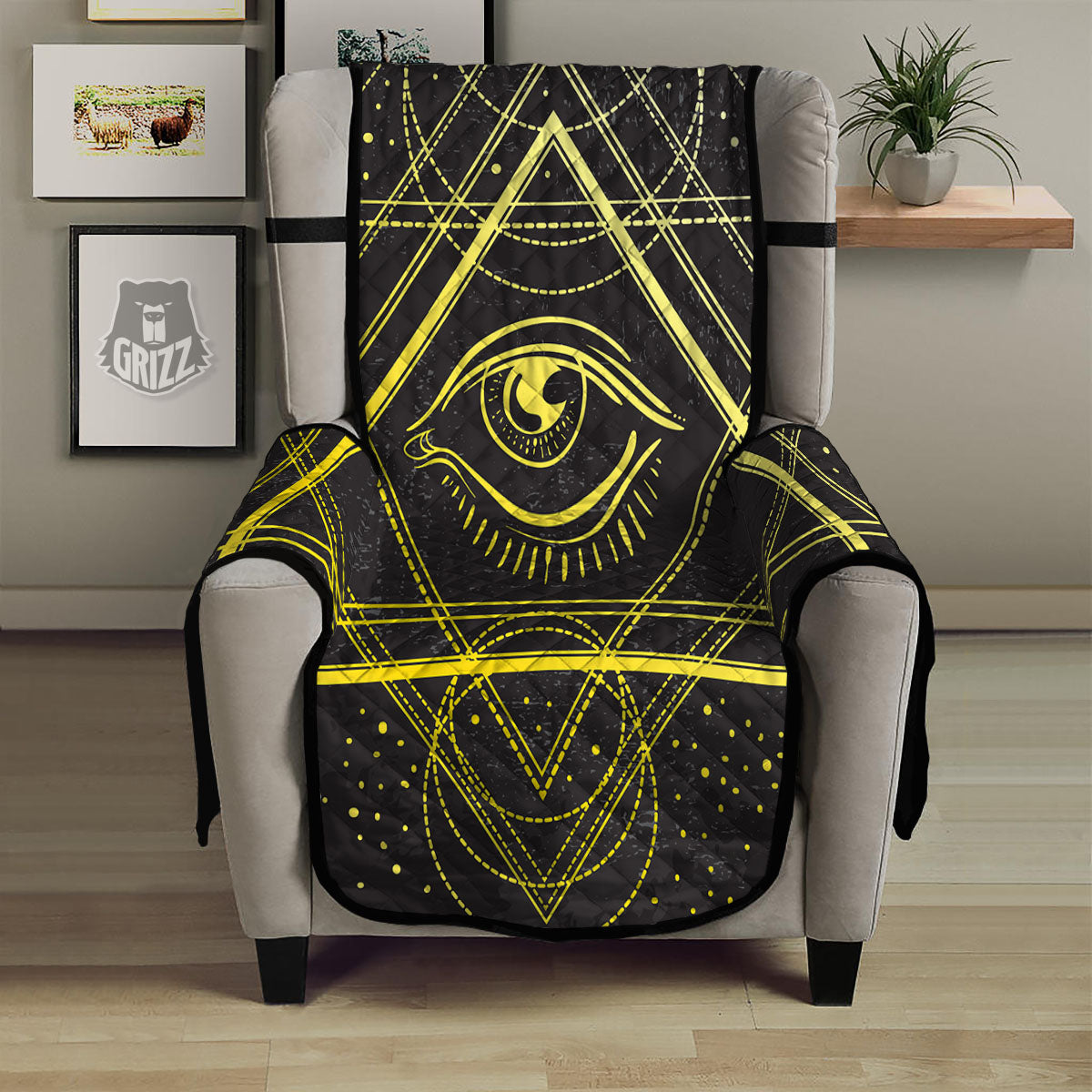 Symbol All Seeing Eye Print Armchair Protector-grizzshop