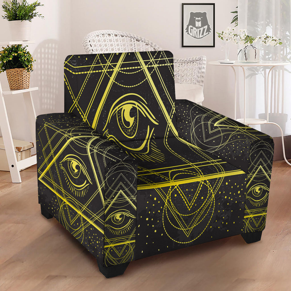 Symbol All Seeing Eye Print Armchair Slipcover-grizzshop