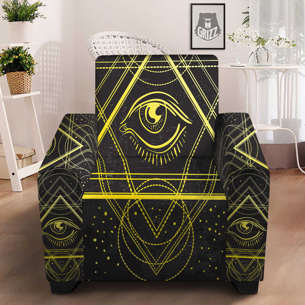 Symbol All Seeing Eye Print Armchair Slipcover-grizzshop