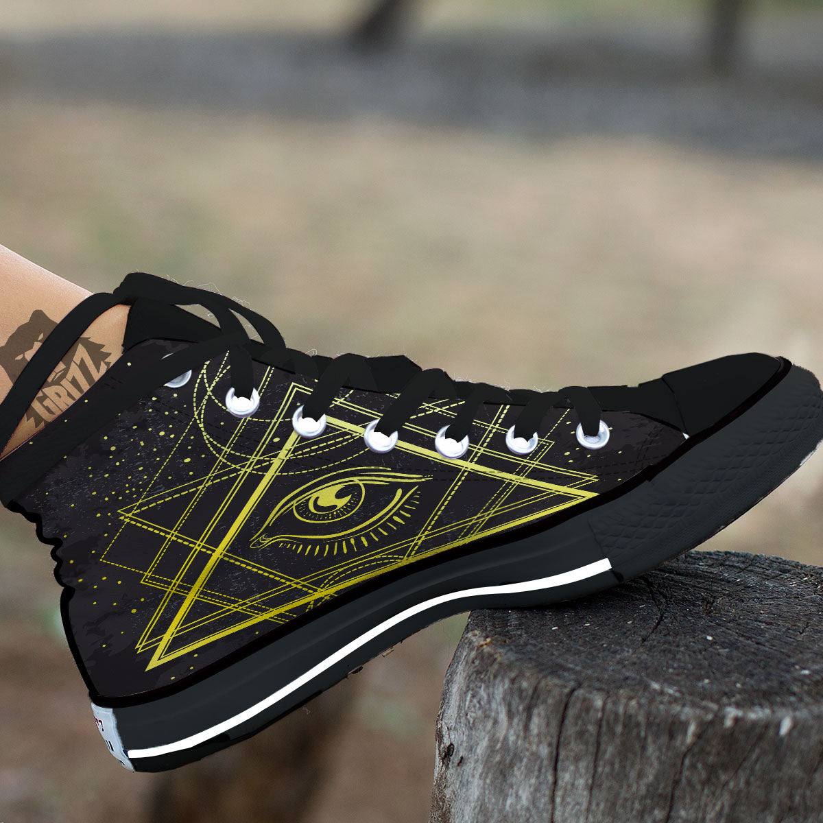 Symbol All Seeing Eye Print Black High Top Shoes-grizzshop