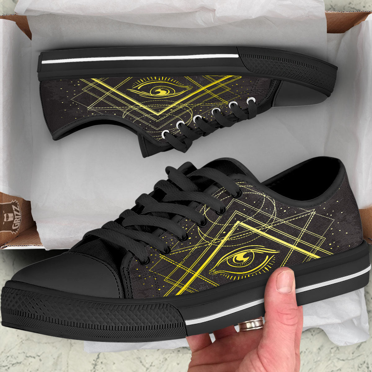 Symbol All Seeing Eye Print Black Low Top Shoes-grizzshop