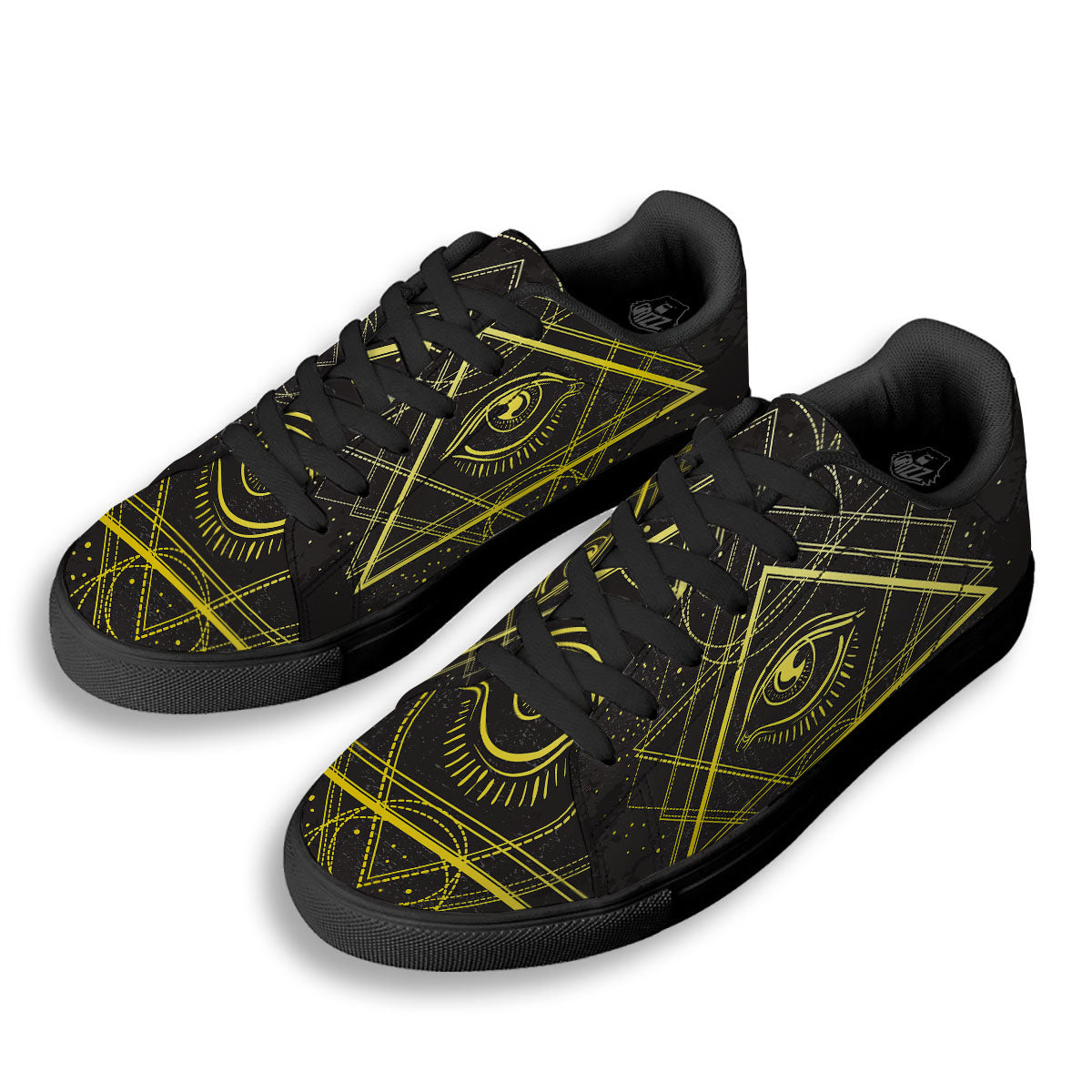 Symbol All Seeing Eye Print Black Low Top Sneakers-grizzshop