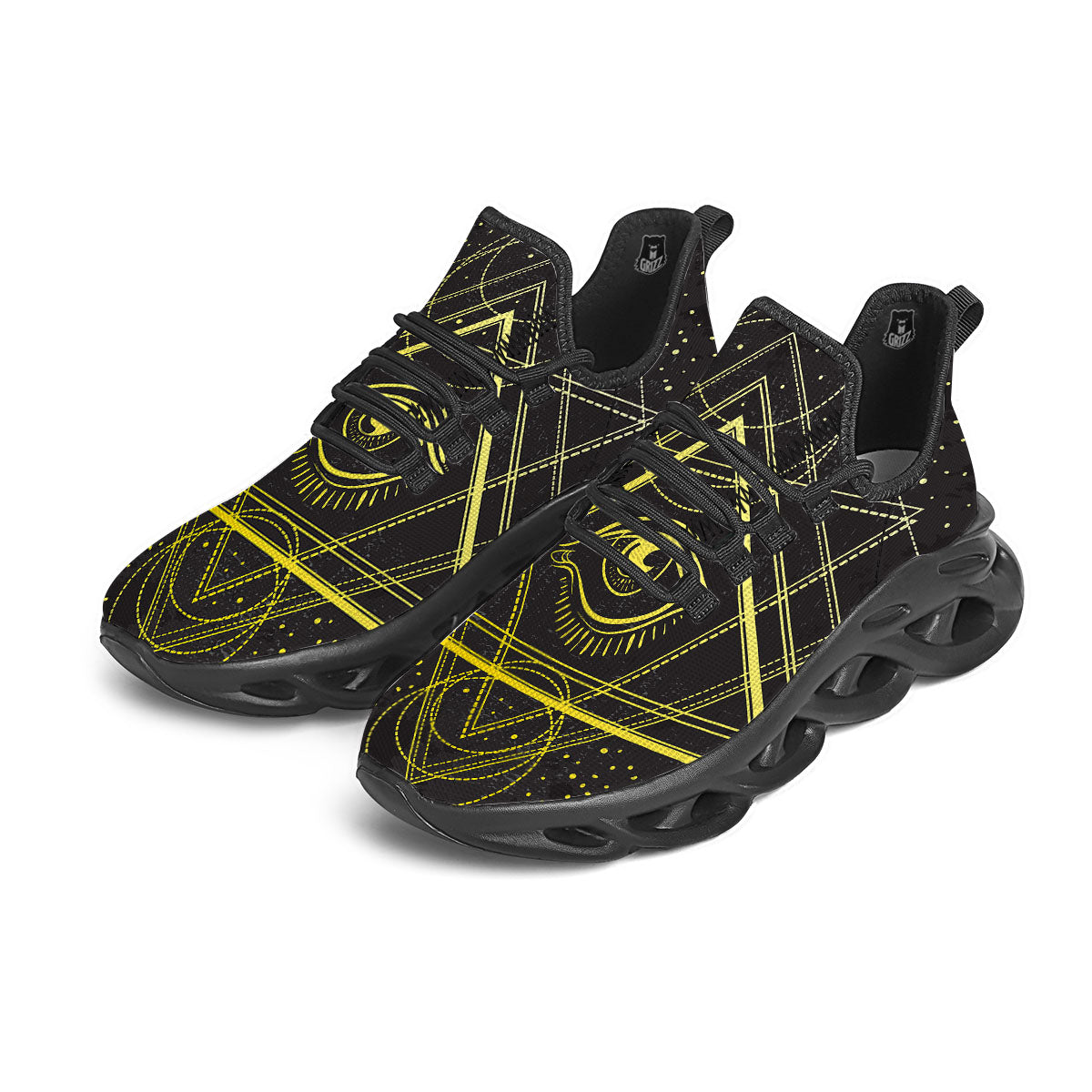 Symbol All Seeing Eye Print Black Running Shoes-grizzshop