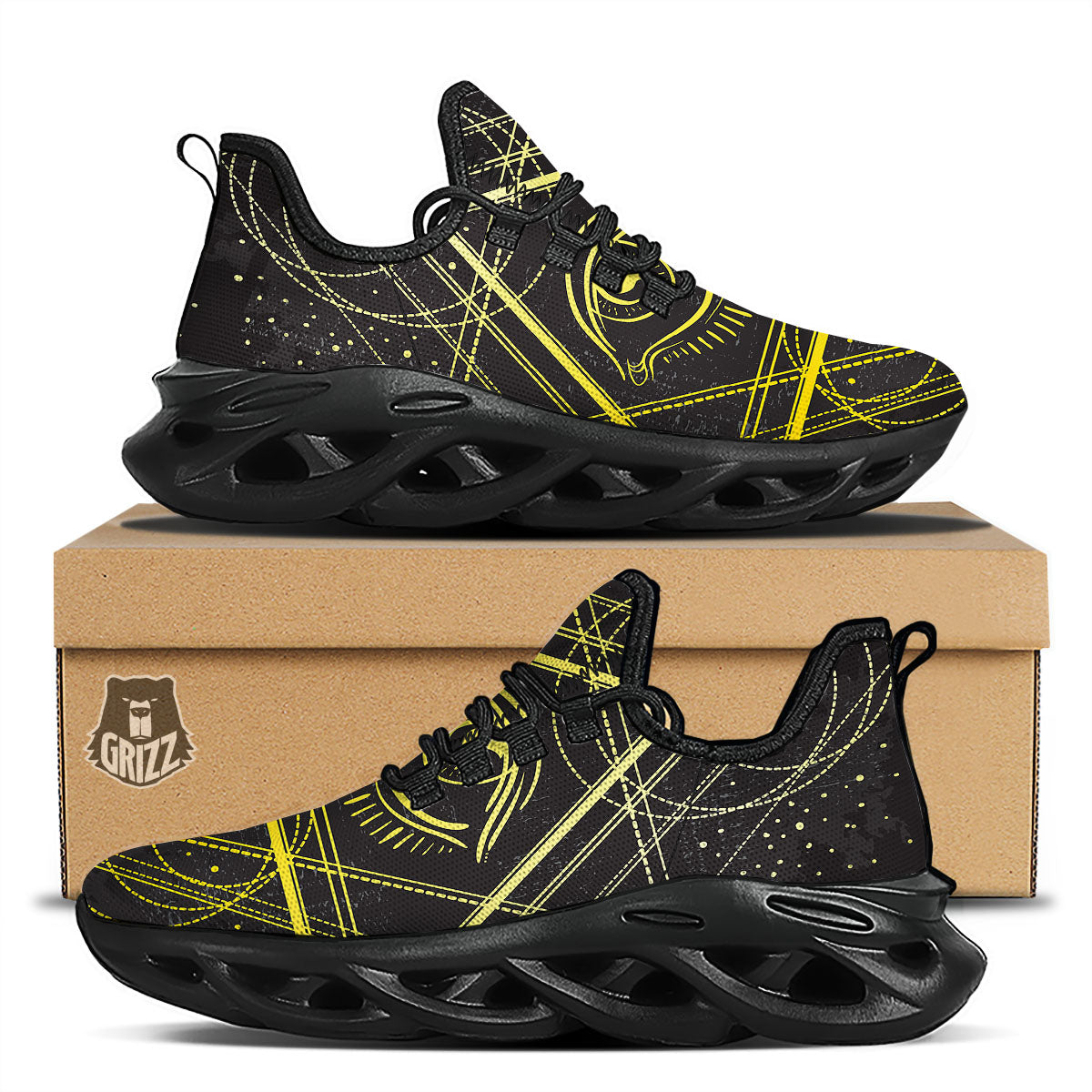 Symbol All Seeing Eye Print Black Running Shoes-grizzshop