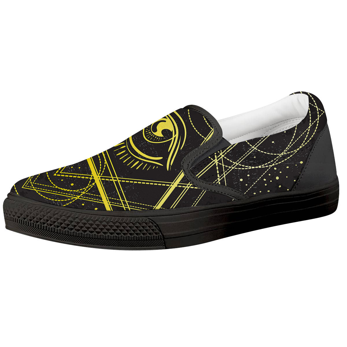 Symbol All Seeing Eye Print Black Slip On Shoes-grizzshop