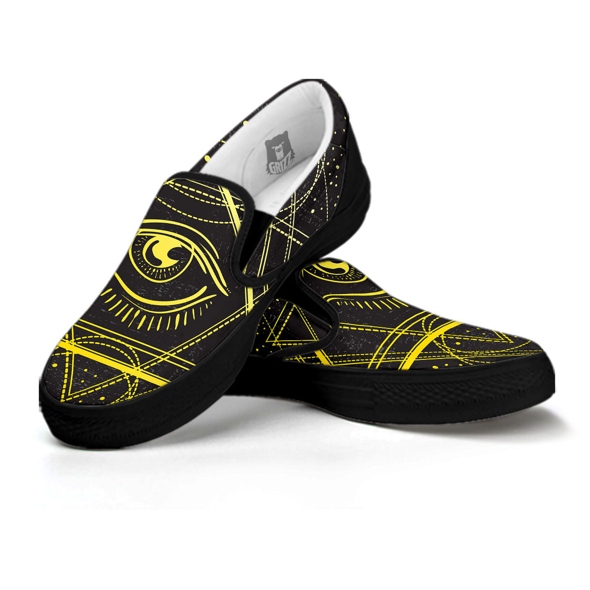 Symbol All Seeing Eye Print Black Slip On Shoes-grizzshop