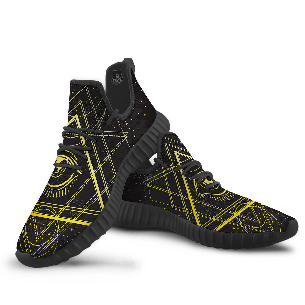 Symbol All Seeing Eye Print Black Walking Shoes-grizzshop