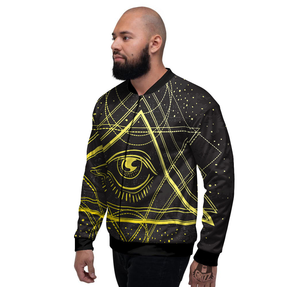 Symbol All Seeing Eye Print Men's Bomber Jacket-grizzshop