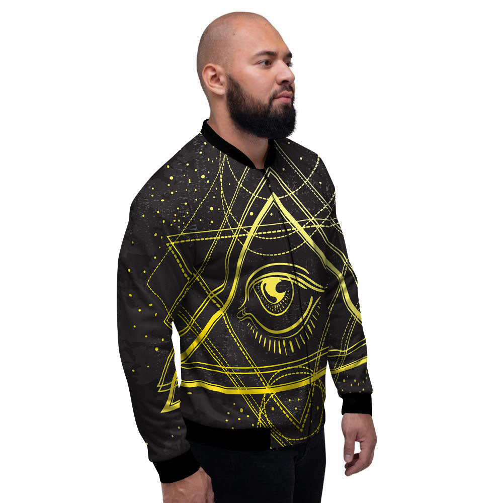 Symbol All Seeing Eye Print Men's Bomber Jacket-grizzshop