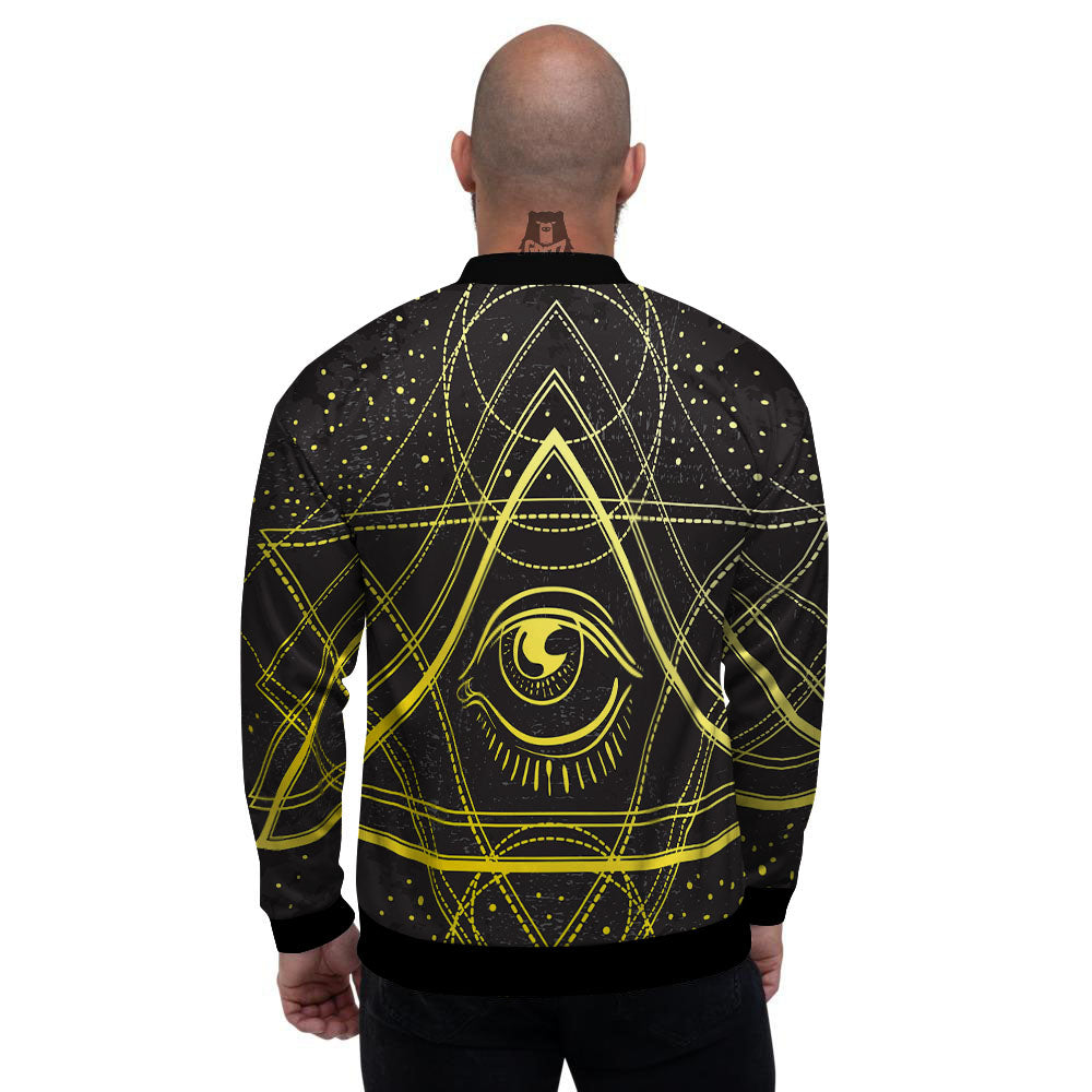 Symbol All Seeing Eye Print Men's Bomber Jacket-grizzshop