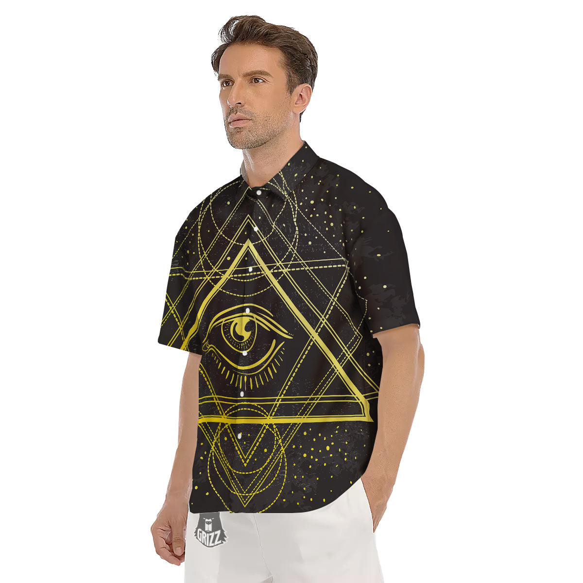 Symbol All Seeing Eye Print Men's Short Sleeve Shirts-grizzshop