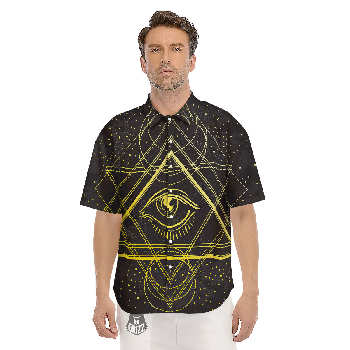 Symbol All Seeing Eye Print Men's Short Sleeve Shirts-grizzshop