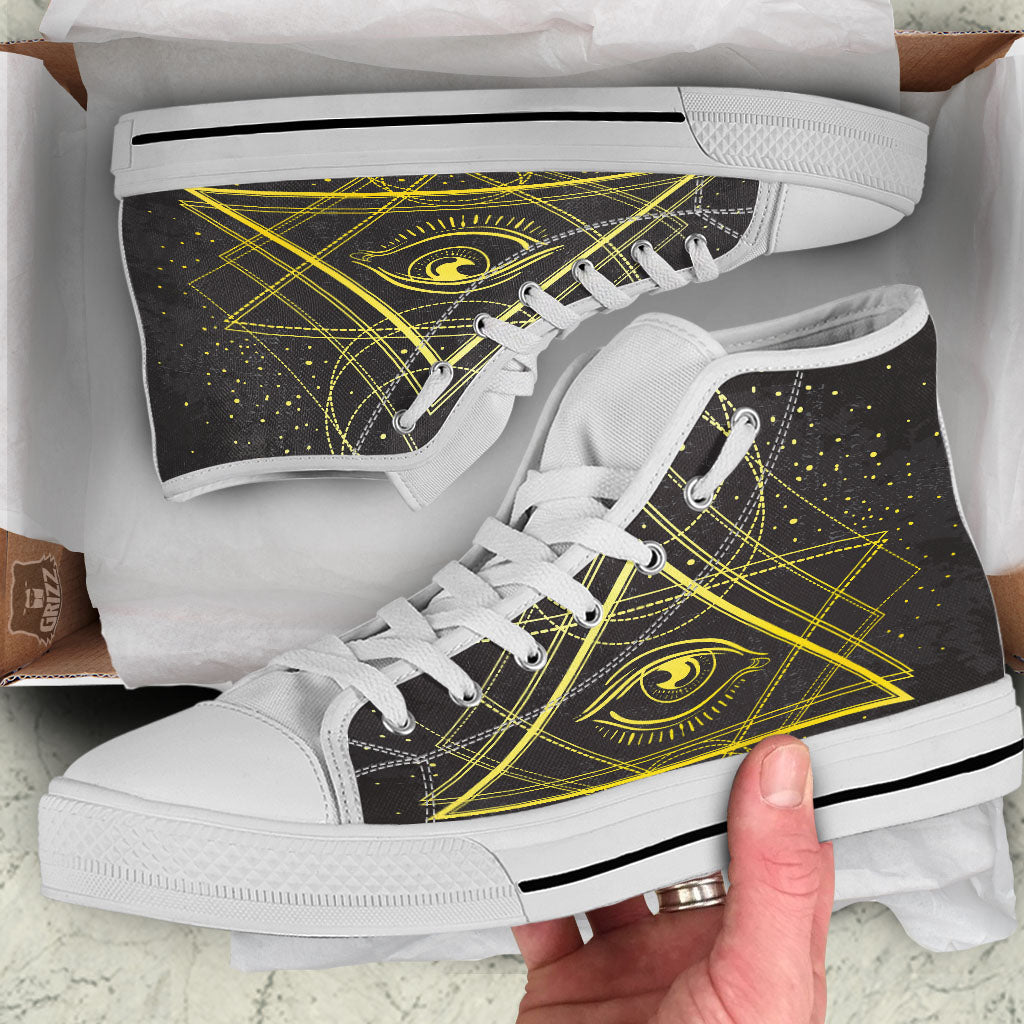 Symbol All Seeing Eye Print White High Top Shoes-grizzshop
