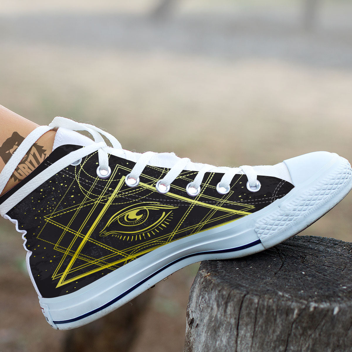 Symbol All Seeing Eye Print White High Top Shoes-grizzshop
