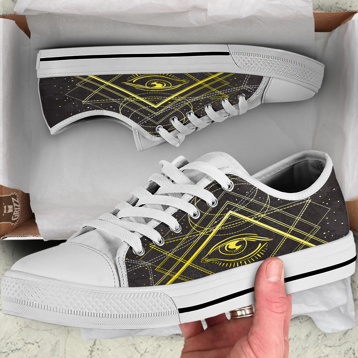 Symbol All Seeing Eye Print White Low Top Shoes-grizzshop