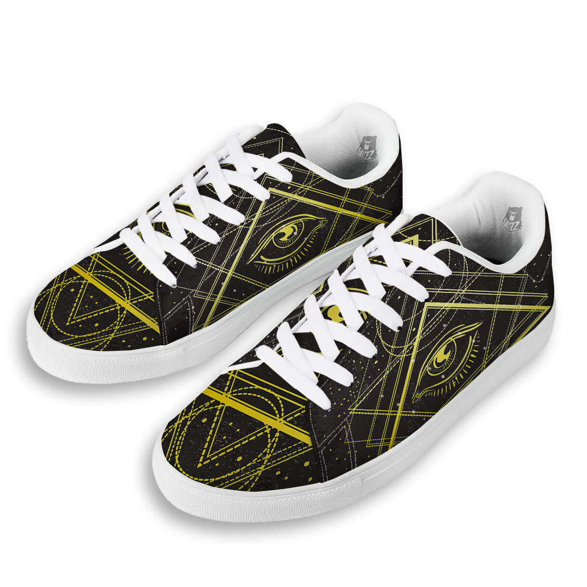 Symbol All Seeing Eye Print White Low Top Sneakers-grizzshop