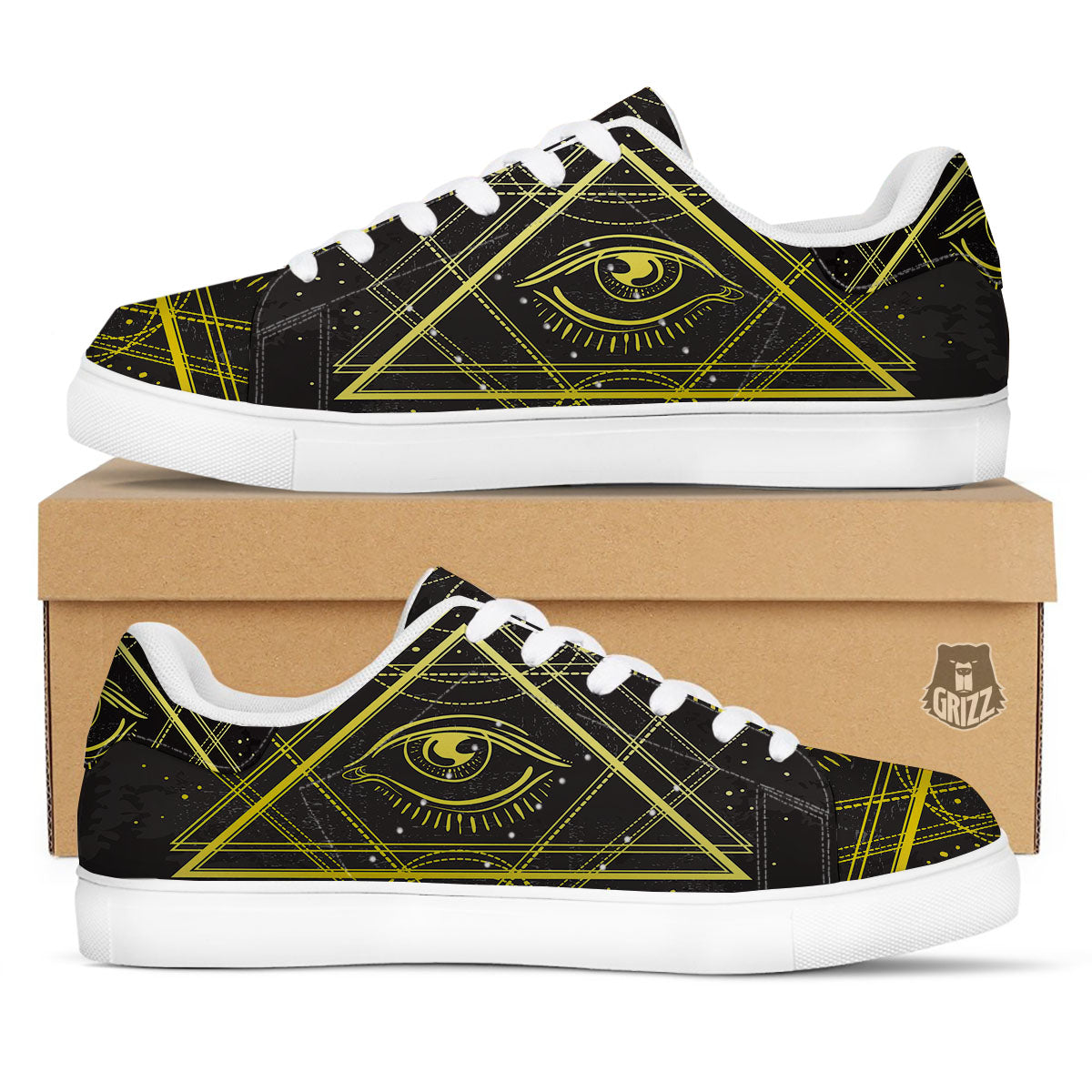 Symbol All Seeing Eye Print White Low Top Sneakers-grizzshop