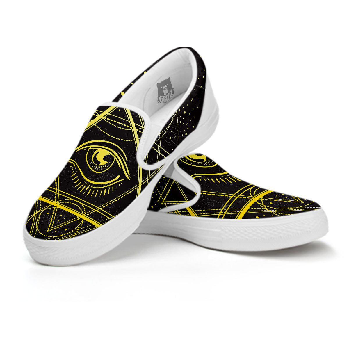 Symbol All Seeing Eye Print White Slip On Shoes-grizzshop