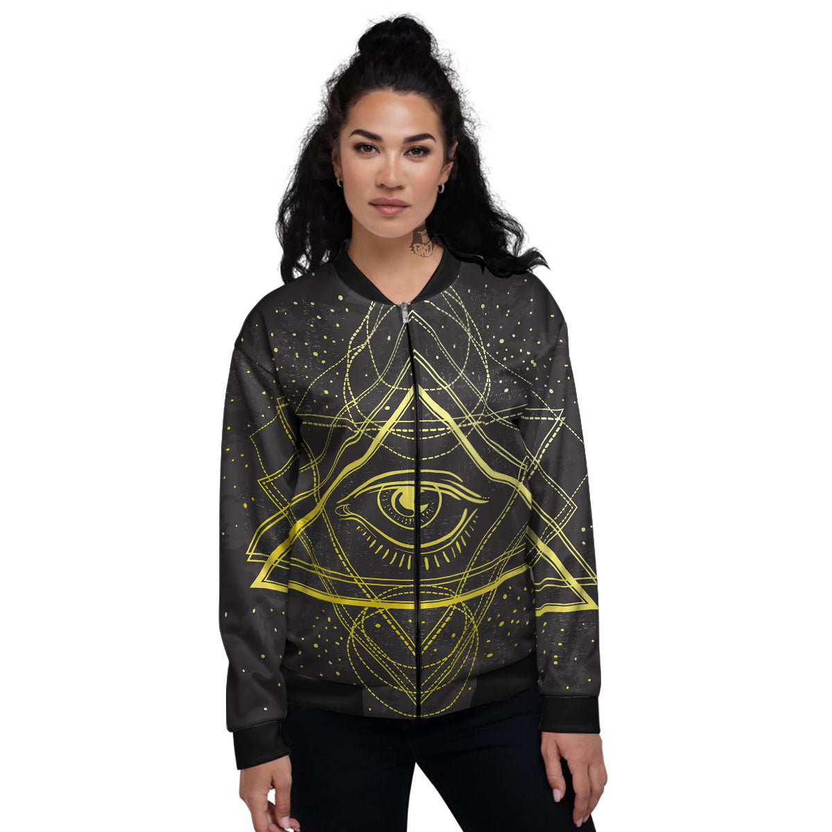 Symbol All Seeing Eye Print Women's Bomber Jacket-grizzshop