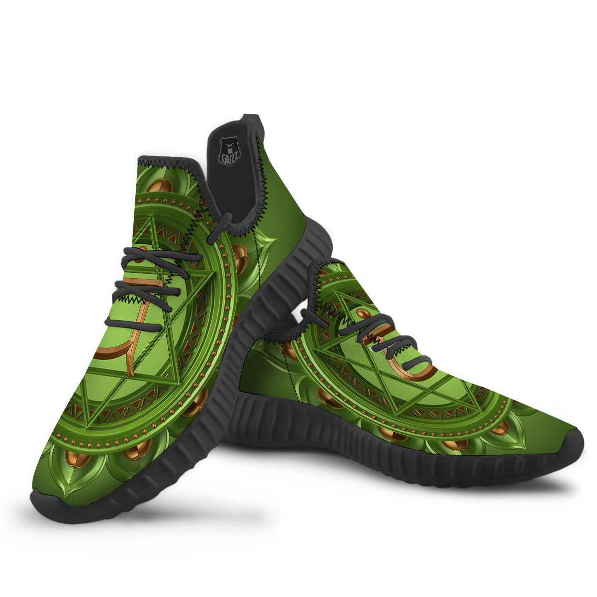 Symbol Anahata Chakra Print Black Walking Shoes-grizzshop