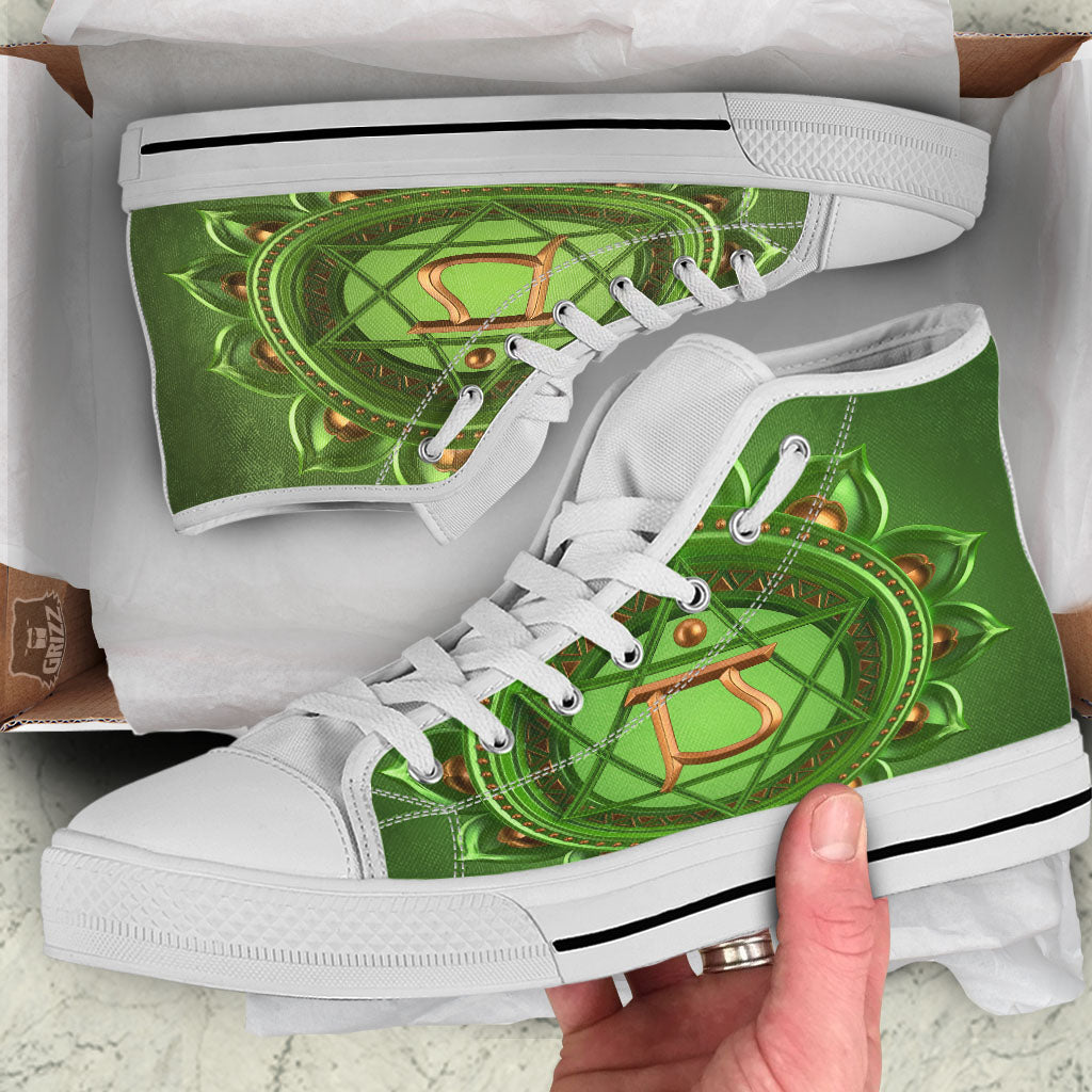Symbol Anahata Chakra Print White High Top Shoes-grizzshop