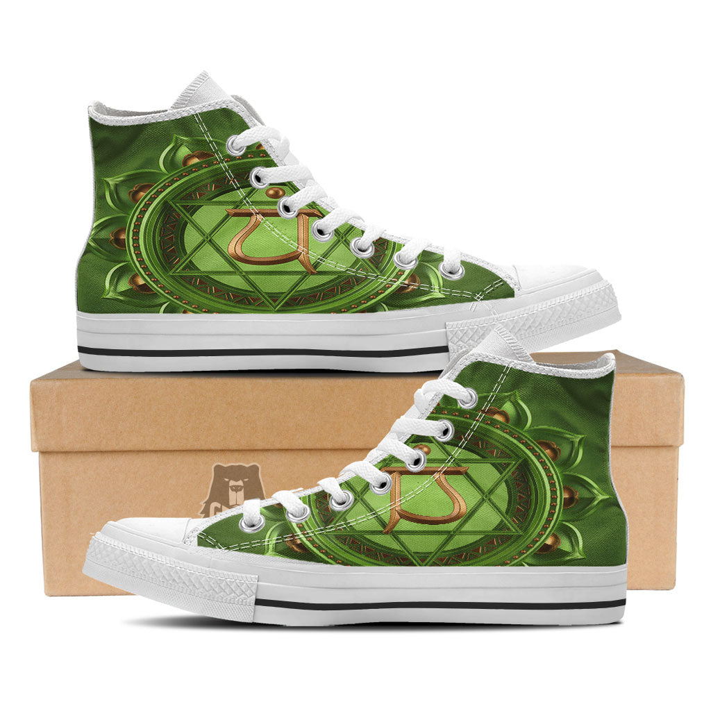 Symbol Anahata Chakra Print White High Top Shoes-grizzshop
