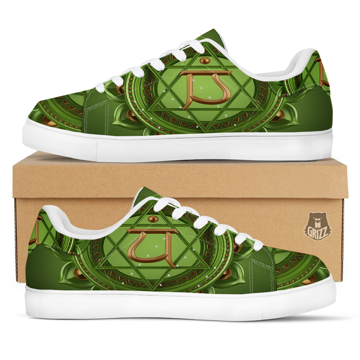 Symbol Anahata Chakra Print White Low Top Sneakers-grizzshop
