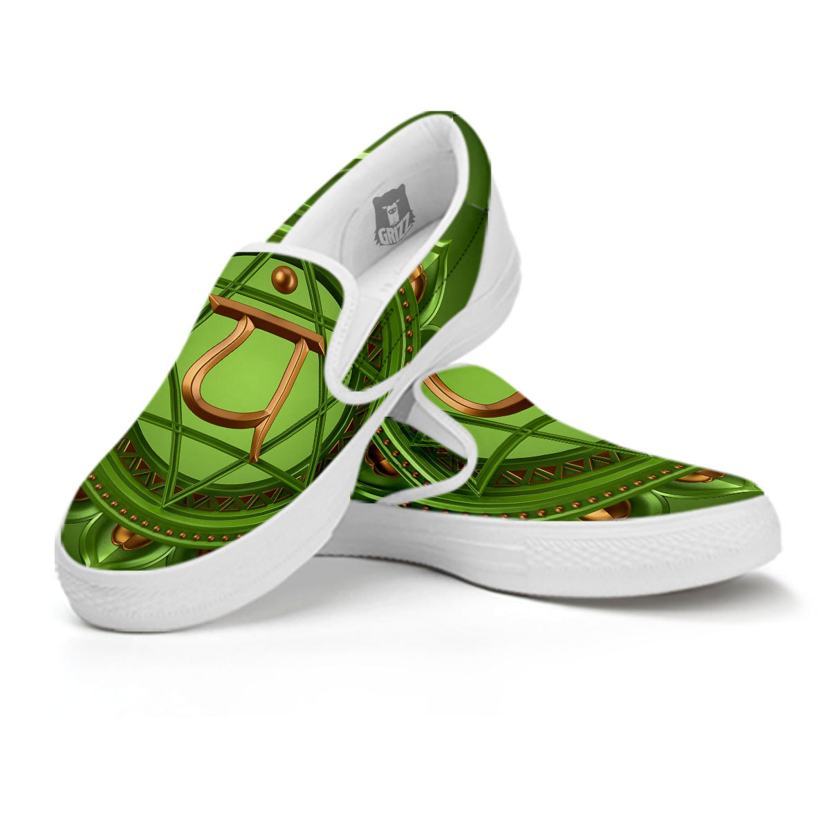 Symbol Anahata Chakra Print White Slip On Shoes-grizzshop
