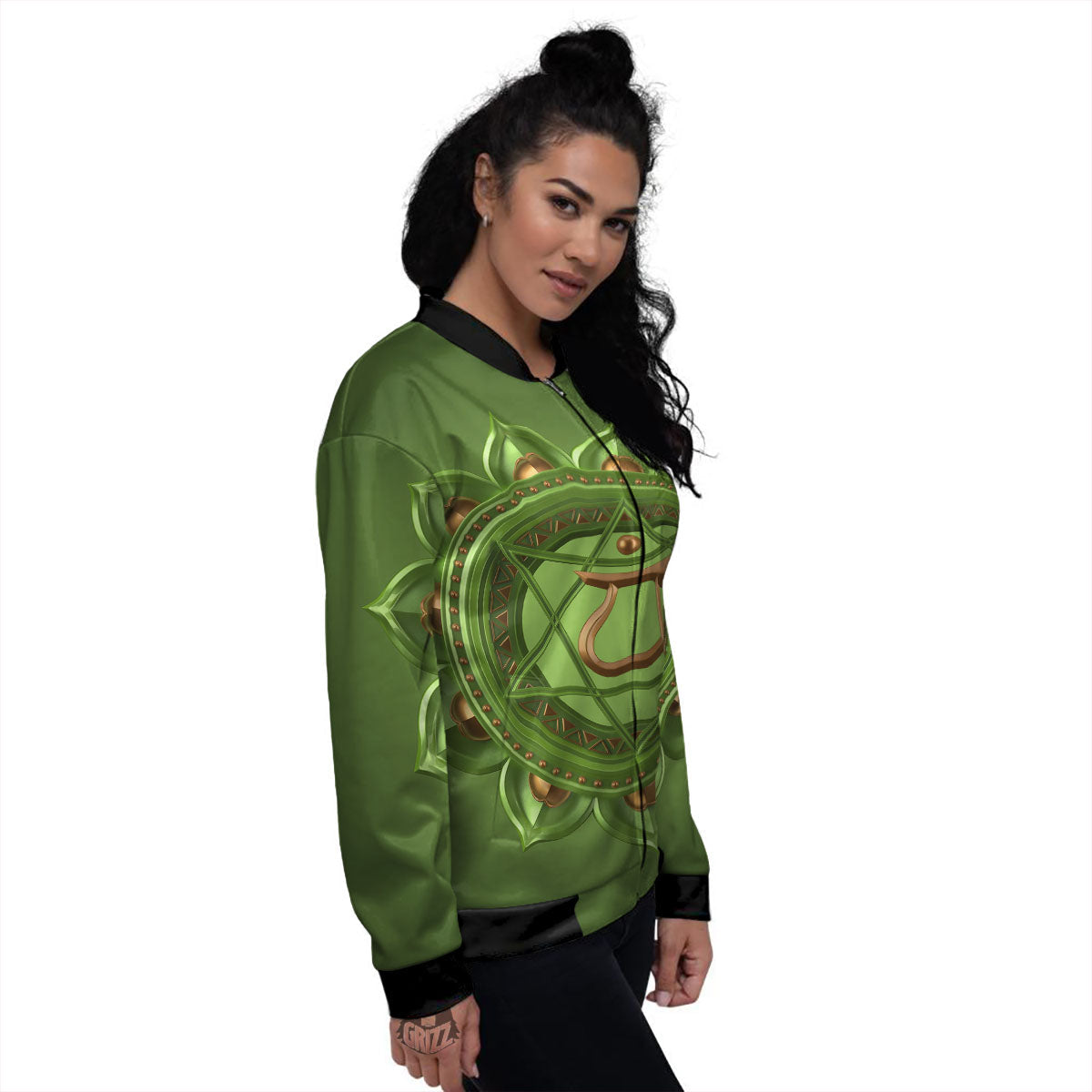 Symbol Anahata Chakra Print Women's Bomber Jacket-grizzshop