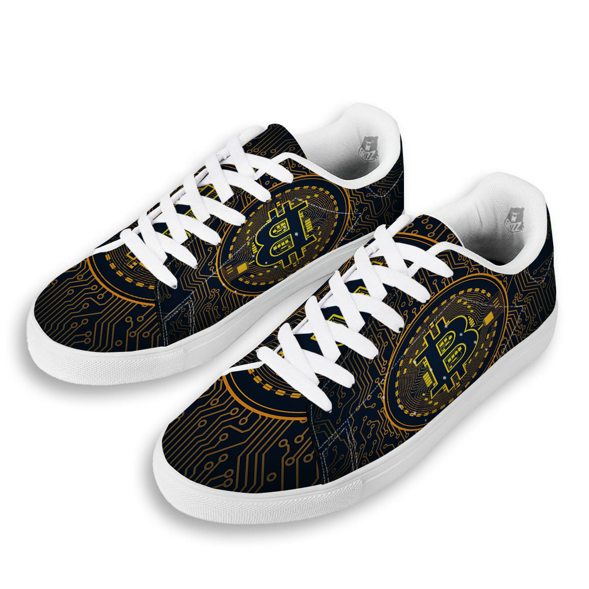 Symbol Bitcoin Crypto Print White Low Top Sneakers-grizzshop