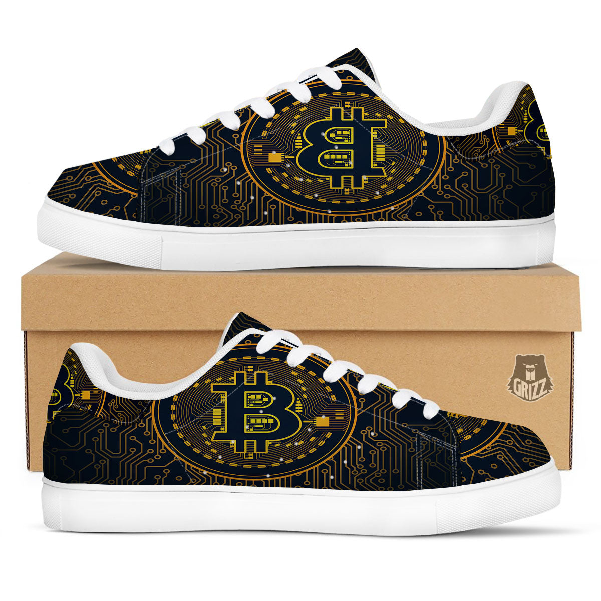 Symbol Bitcoin Crypto Print White Low Top Sneakers-grizzshop