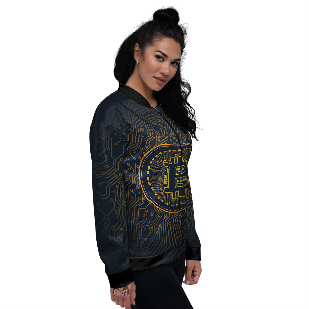 Symbol Bitcoin Crypto Print Women's Bomber Jacket-grizzshop