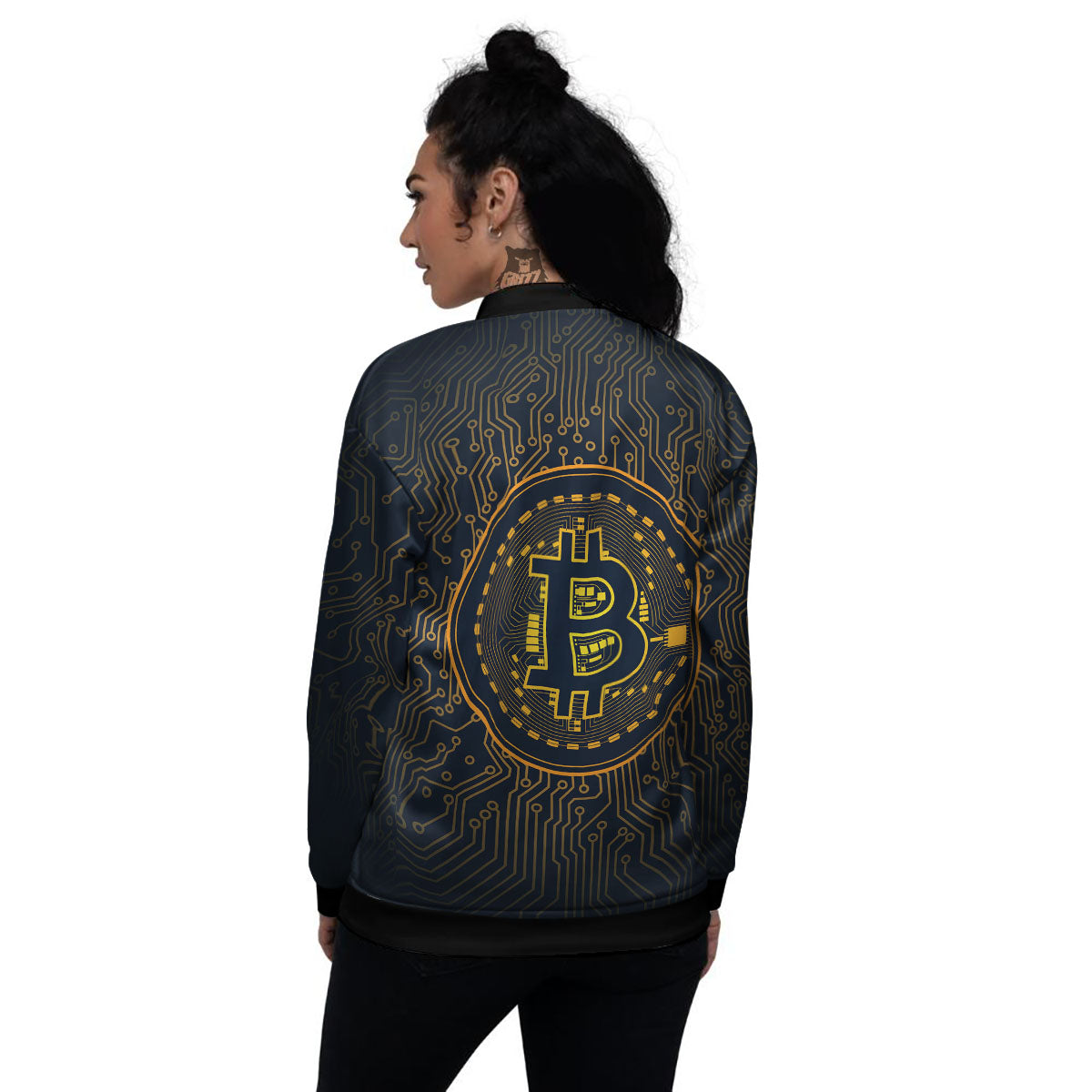 Symbol Bitcoin Crypto Print Women's Bomber Jacket-grizzshop