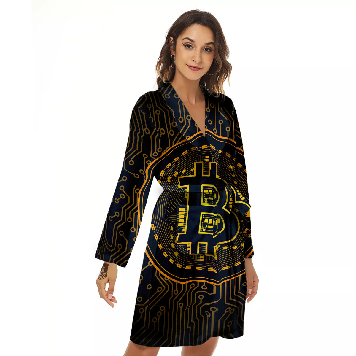 Symbol Bitcoin Crypto Print Women's Robe-grizzshop