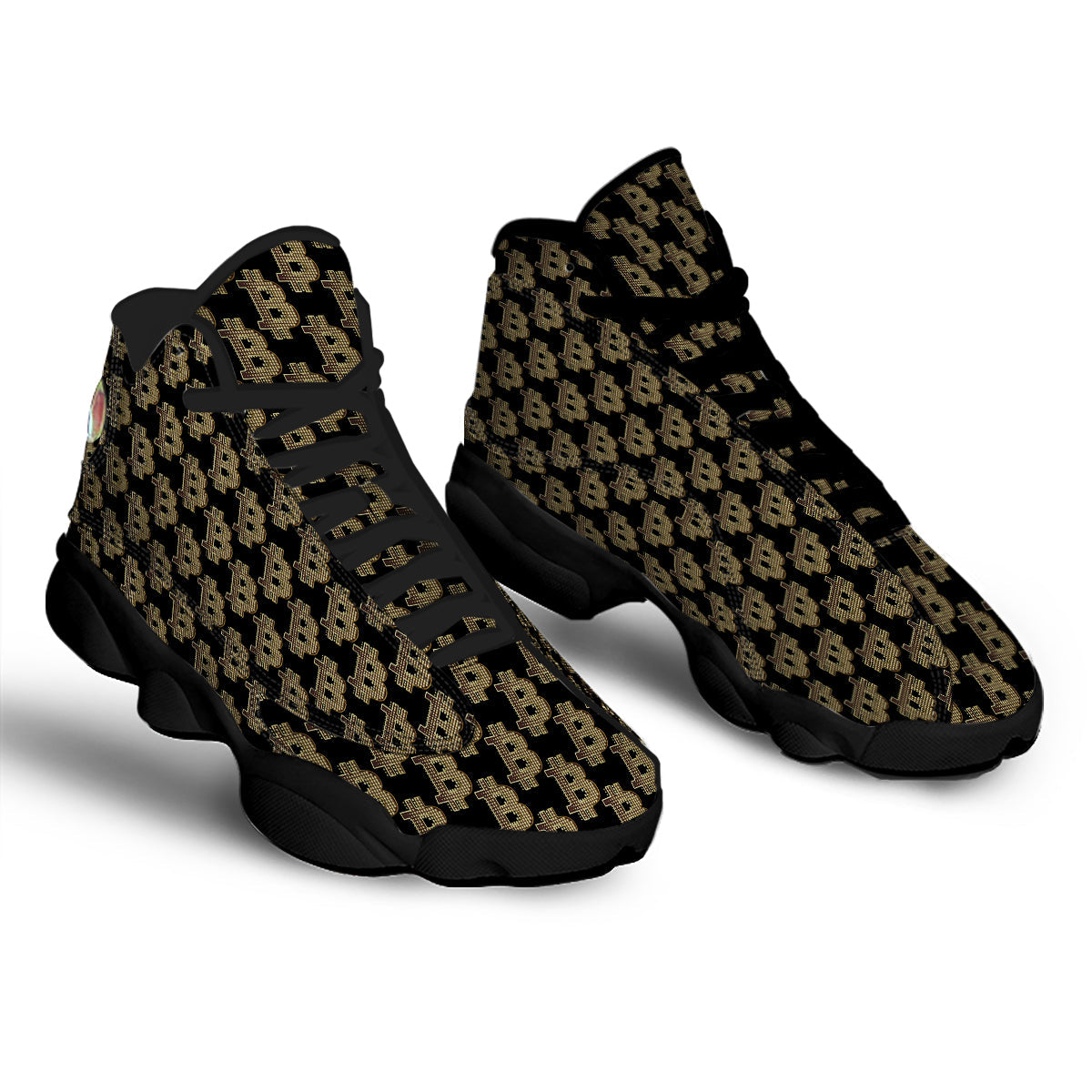 Symbol Bitcoin Print Pattern Black Basketball Shoes-grizzshop