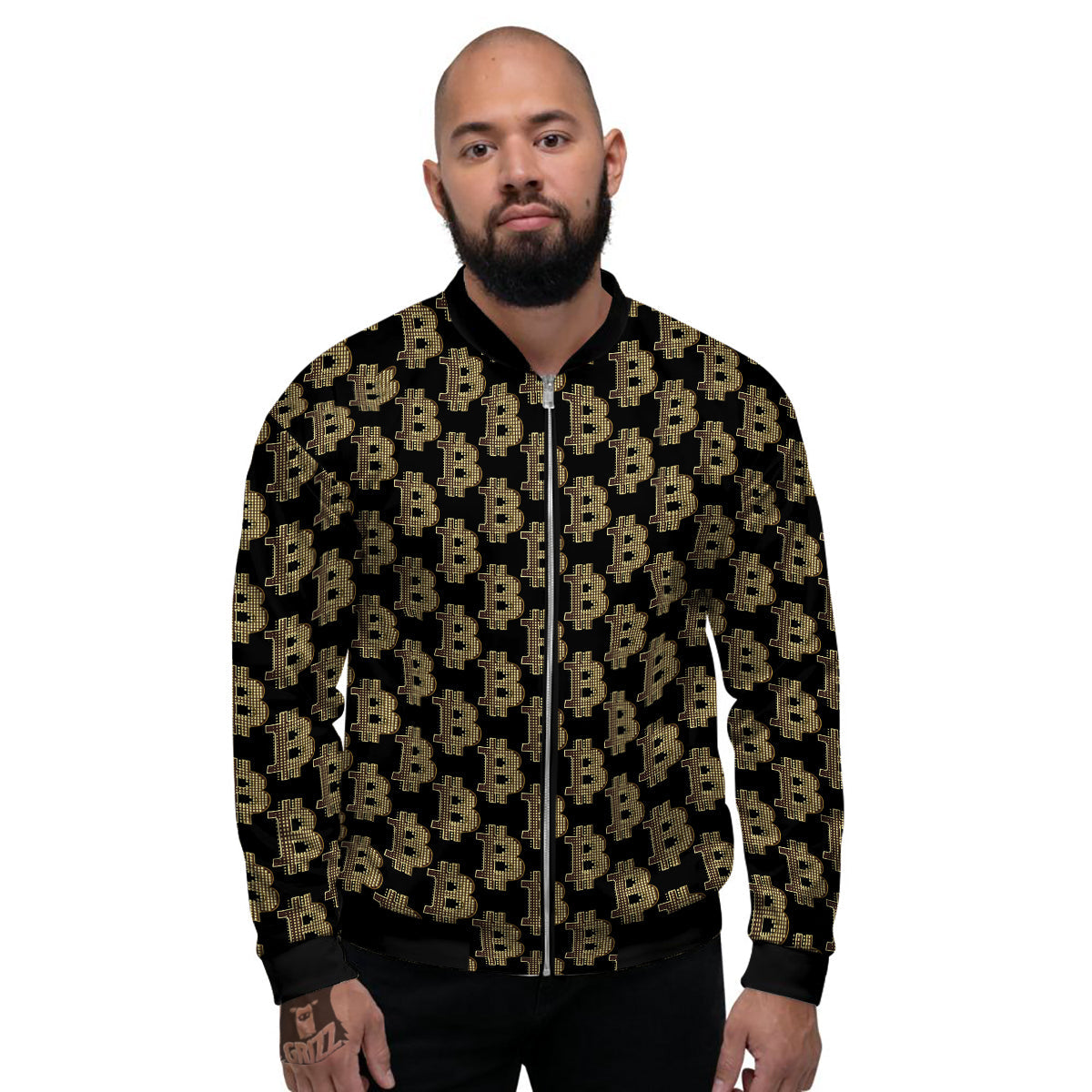 Symbol Bitcoin Print Pattern Men's Bomber Jacket-grizzshop