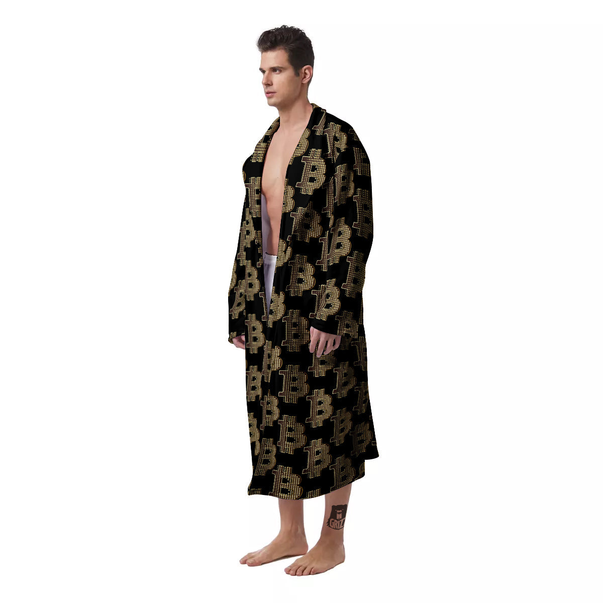 Symbol Bitcoin Print Pattern Men's Robe-grizzshop
