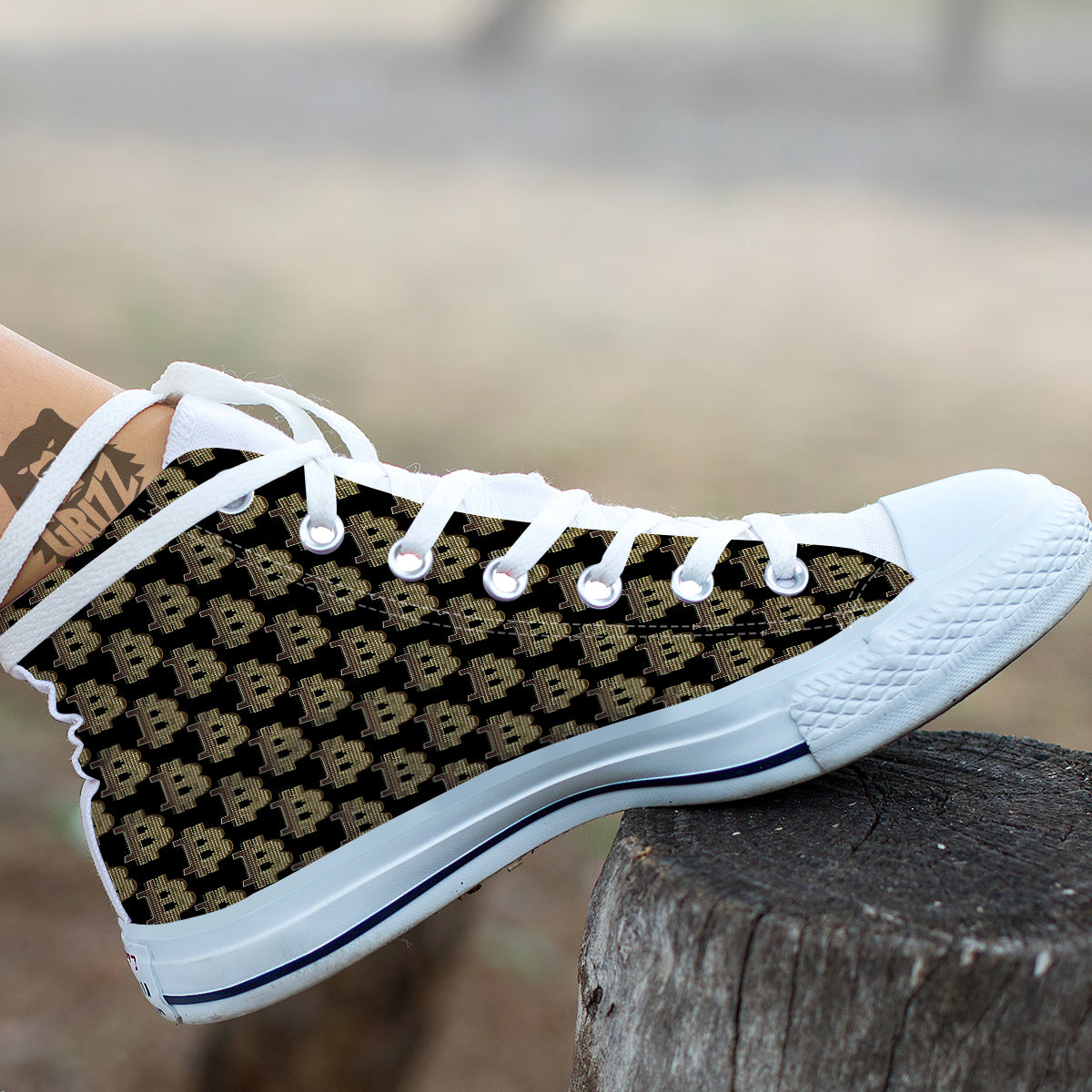 Symbol Bitcoin Print Pattern White High Top Shoes-grizzshop