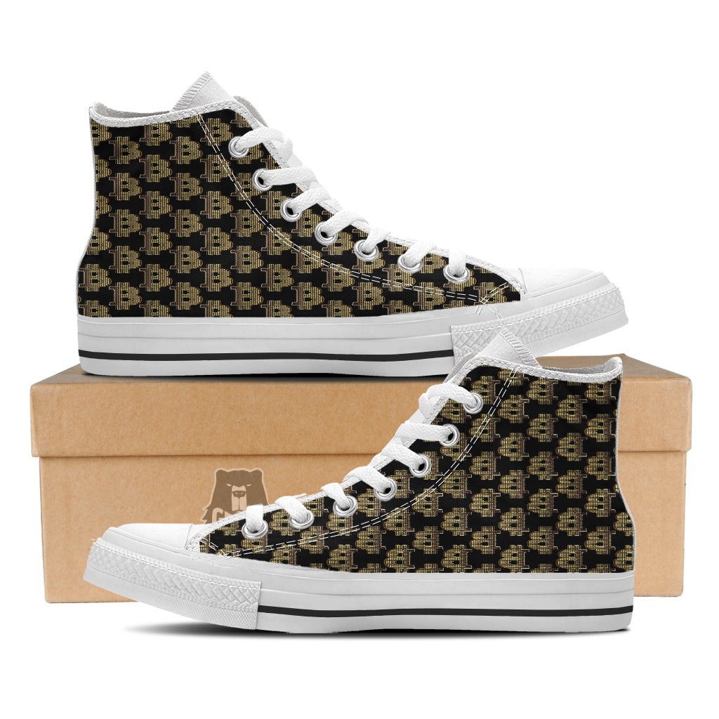 Symbol Bitcoin Print Pattern White High Top Shoes-grizzshop