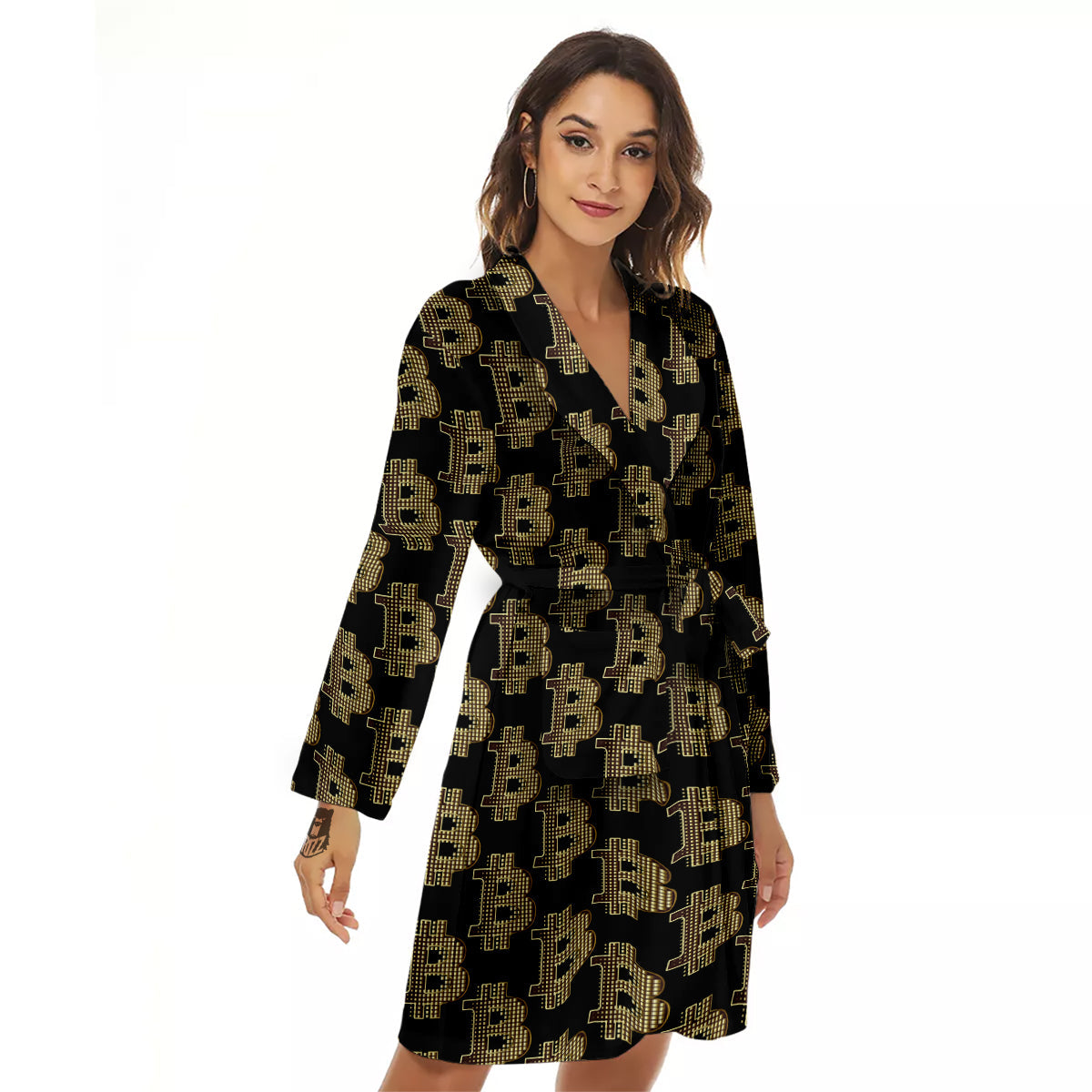 Symbol Bitcoin Print Pattern Women's Robe-grizzshop