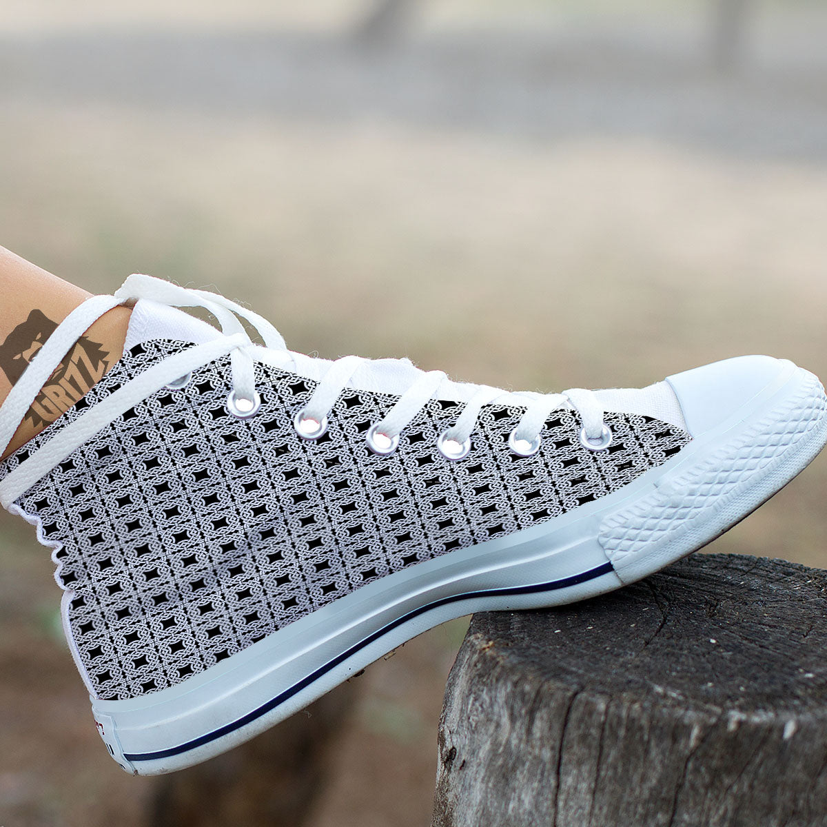 Symbol Black Celtic Print Pattern White High Top Shoes-grizzshop