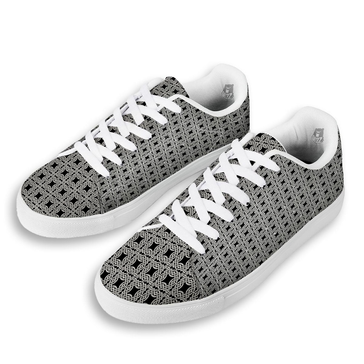 Symbol Black Celtic Print Pattern White Low Top Sneakers-grizzshop