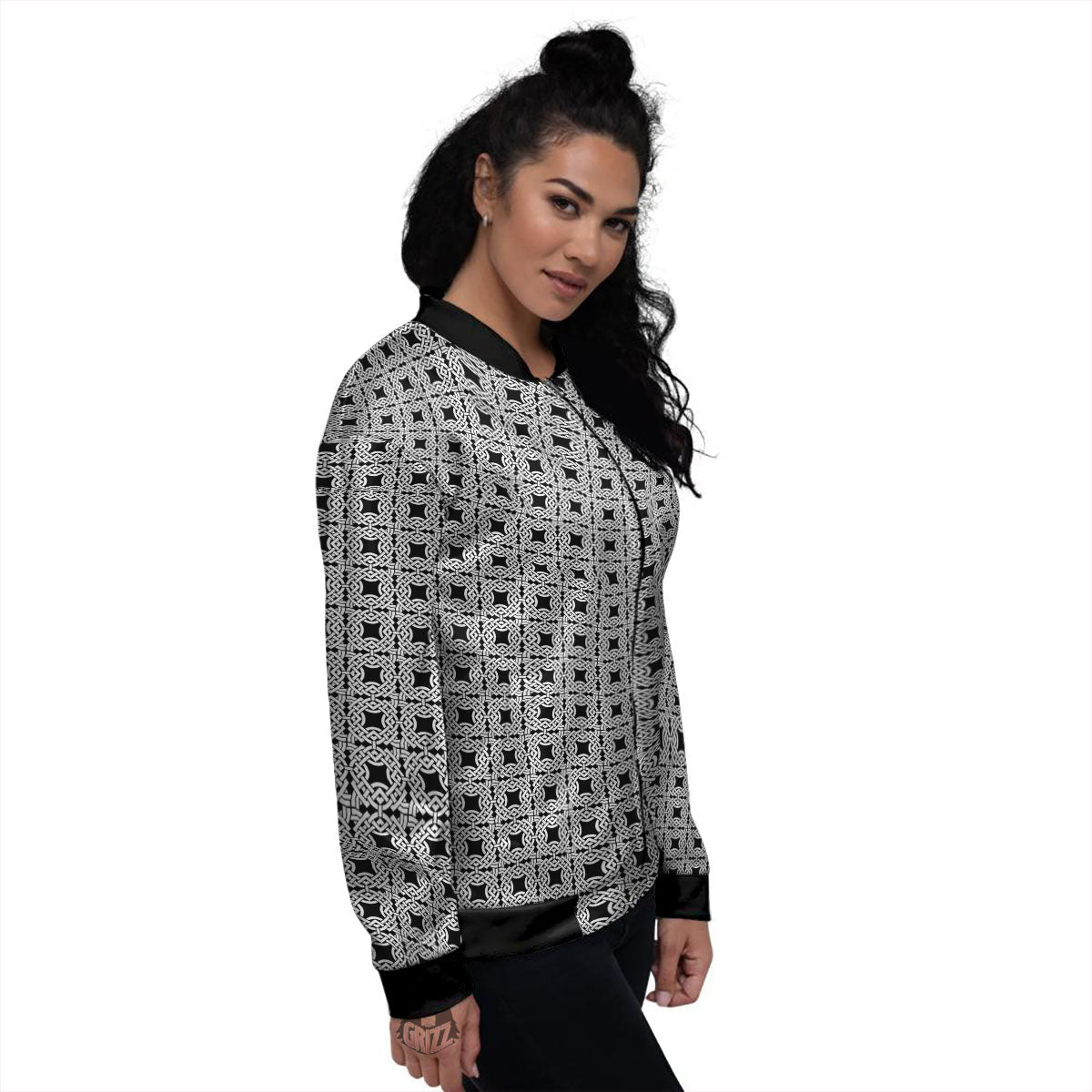 Symbol Black Celtic Print Pattern Women's Bomber Jacket-grizzshop