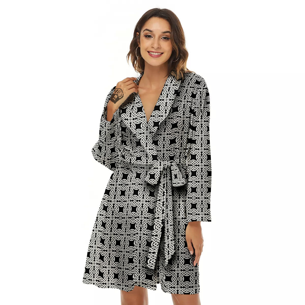Symbol Black Celtic Print Pattern Women's Robe-grizzshop